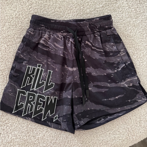 Kill Crew Pants - Kill Crew MUAY THAI SHORTS (MID THIGH CUT) - BLACK CAMO